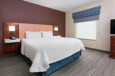 a hotel room with a large bed and a television at Hampton Inn Springfield South Enfield in Enfield