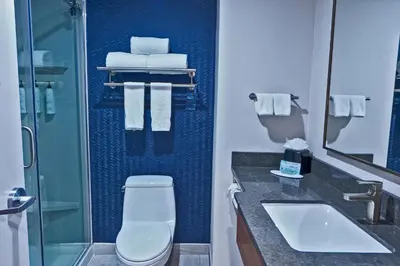 a bathroom with a toilet and a sink and a shower at Fairfield Inn by Marriott New York LaGuardia Airport/Astoria in Queens