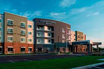 a view of a court yard at a hotel at Courtyard by Marriott Albany Clifton Park in Clifton Park