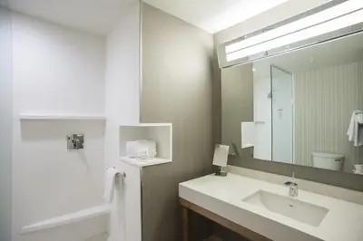 a bathroom with a sink and a mirror at Courtyard by Marriott Albany Clifton Park in Clifton Park
