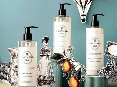 a group of three shampoo bottles sitting on a shelf at Moderne Hotel in New York