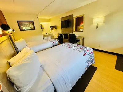a hotel room with two beds in a room at Red Roof Inn Milford - New Haven in Milford
