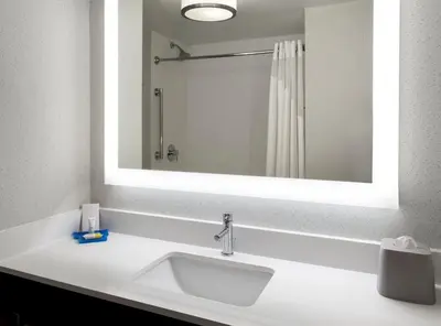 a bathroom with a white sink and a mirror at Holiday Inn Express Great Barrington by IHG in Great Barrington