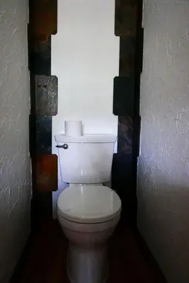 a bathroom with a white toilet in a room at Slide Mountain Forest House in Oliverea