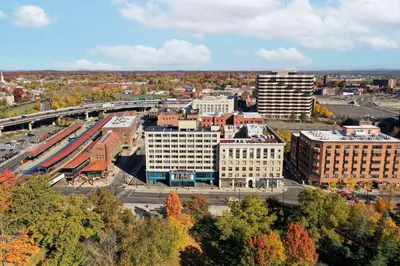 an aerial view of a city with buildings at The Capitol Hotel in Hartford