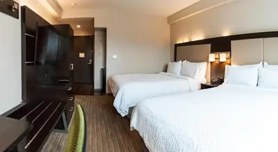 a hotel room with two beds and a television at Holiday Inn Express Maspeth by IHG in Queens