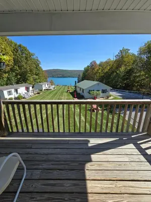 a view from the deck of a house at Lake View Motel in Cooperstown