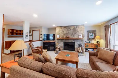 a living room with a couch and a fireplace at The Seasons H23 in Dover