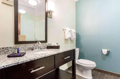 a bathroom with a sink and a toilet at Sleep Inn & Suites Middletown - Goshen in Middletown