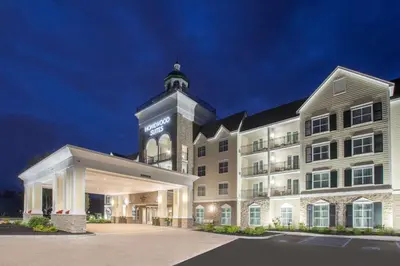a rendering of a hotel with a clock tower at Homewood Suites By Hilton Saratoga Springs in Saratoga Springs
