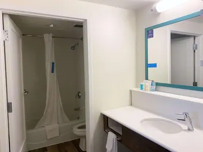 a bathroom with a shower and a sink and a toilet at Hampton Inn by Hilton Milford in Milford