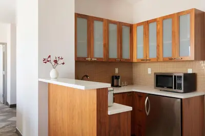 a kitchen with a refrigerator and a microwave at Sheraton Tribeca New York Hotel in New York