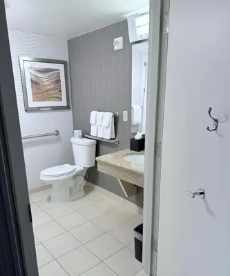 a bathroom with a toilet and a sink at Courtyard by Marriott Fishkill in Fishkill