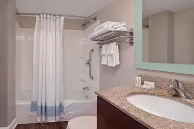 a bathroom with a sink and a tub and a shower at TownePlace Suites by Marriott Albany Downtown/Medical Center in Albany