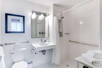 a bathroom with a sink and a toilet and a shower at Vista LIC Hotel, Premier Collection by Best Western in Queens