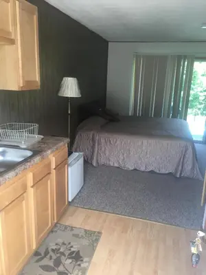 a small bedroom with a bed and a sink at Michael Dee's Motel in East Durham