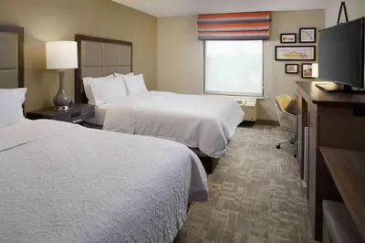 a hotel room with two beds and a television at Hampton Inn by Hilton Garden City Long Island in Garden City
