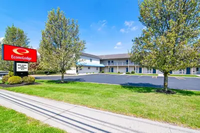 a sign for a hotel on a street at Econo Lodge Bethel - Danbury in Bethel
