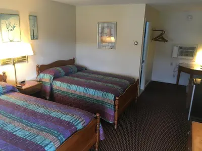 a hotel room with two beds and a television at Catamount Motel in Bennington