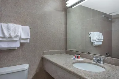 a bathroom with a sink and a mirror at Days Inn by Wyndham Elmsford in Elmsford