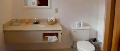 a bathroom with a white toilet and a sink at Eastover Estate and Eco Village in Lenox