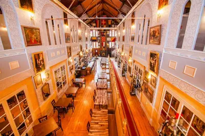 an overhead view of a dining hall in a building at Amsterdam Castle NY in Amsterdam