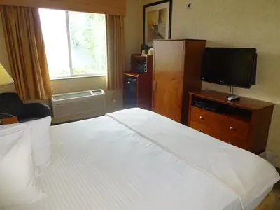 a hotel room with a bed and a television at Sheridan Hotel in Bronx