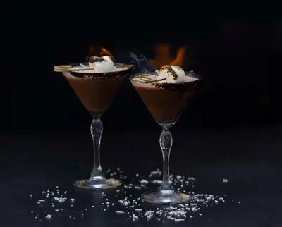two martini glasses filled with chocolate and whipped cream at Hyatt Regency Greenwich in Greenwich