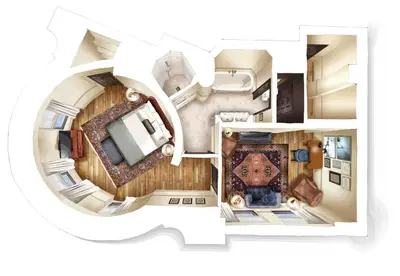 an overhead view of a floor plan of a house at The Ned NoMad in New York