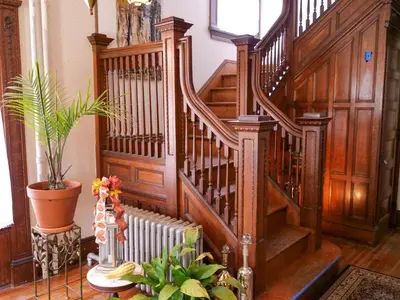 a staircase in a house with a plant at Shadowcrest in Fleischmanns