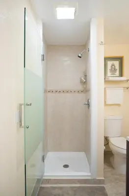 a bathroom with a shower and a toilet at Rodeway Inn in Adams