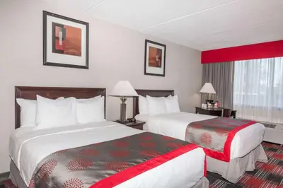 a hotel room with two beds and a window at Albany Plaza Hotel in Albany