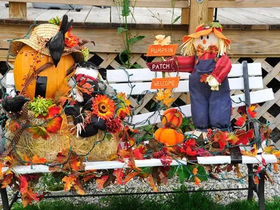a bunch of halloween costumes sitting on a bench at Willows Motel in Williamstown