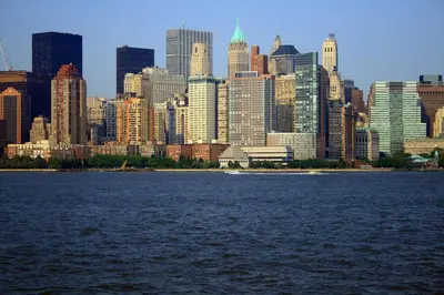 a view of a large city from the water at DoubleTree by Hilton Mahwah in Mahwah