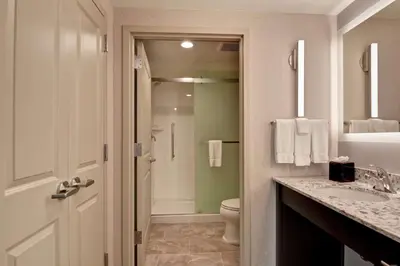 a bathroom with a toilet and a sink and a shower at Homewood Suites By Hilton Poughkeepsie in Poughkeepsie