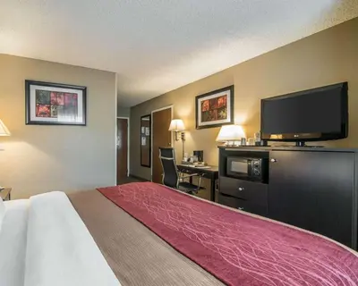 a hotel room with a large bed and a flat screen tv at Comfort Inn Saugerties in Saugerties