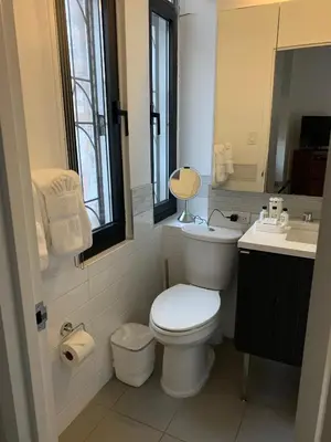 a bathroom with a white toilet and a sink at The Beekman Tower, Trademark Collection by Wyndham in New York