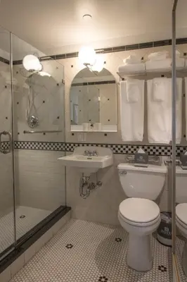 a bathroom with a toilet and a sink and a shower at Hotel Scherman in New York