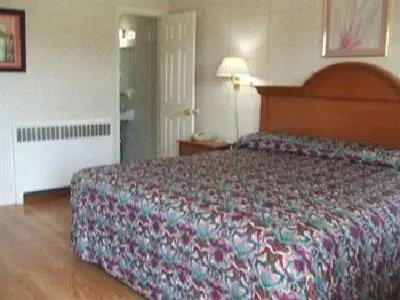 a bedroom with a large bed in a hotel room at Robin Hood Motel in Saratoga Springs