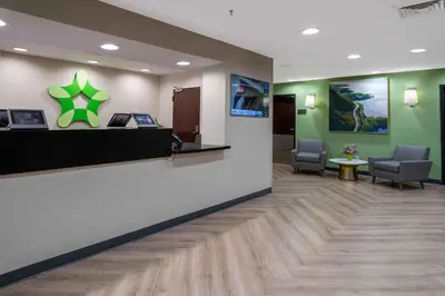 a lobby of a hospital with two chairs and a waiting room at Extended Stay America Suites - Shelton - Fairfield County in Shelton