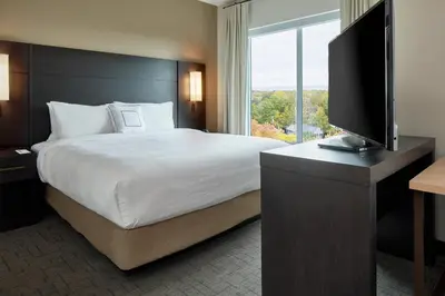 a hotel room with a large bed and a television at Residence Inn by Marriott Albany Airport in Albany