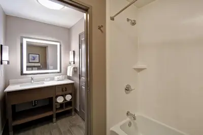a bathroom with a sink and a shower at Homewood Suites By Hilton Orange New Haven in Orange