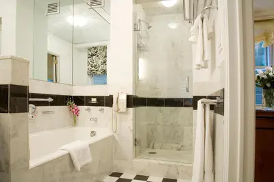 a bathroom with a tub and a shower and a sink at The Sherry Netherland in New York