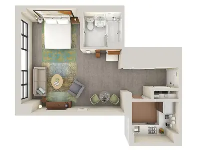 a rendering of a floor plan of a apartment at The Gardens Sonesta ES Suites New York in New York