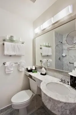 a bathroom with a sink and a toilet and a mirror at U Hotel Fifth Avenue, Empire State Building in New York