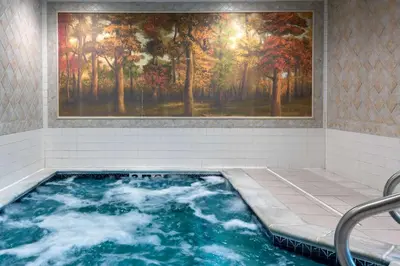 a jacuzzi tub with a painting on the wall at Hampton Inn Hartford Airport in Windsor Locks