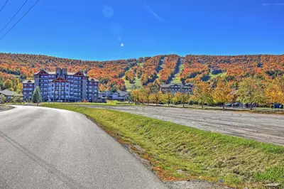 an empty road in front of a large building at Jewett Cabin with Viewing Deck - 10 Mins to Skiing! in Jewett