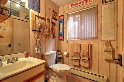 a bathroom with a toilet and a sink at West Dover Vacation Rental with Hot Tub Near Mt Snow in West Dover
