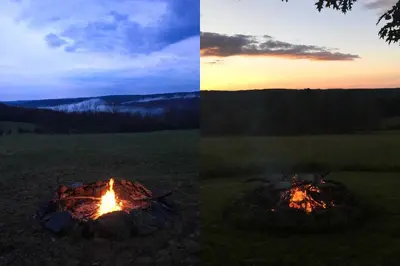two pictures of a fire pit in a field at Private Dog-Friendly Home 3 Mi to Elk Mountain in Union Dale