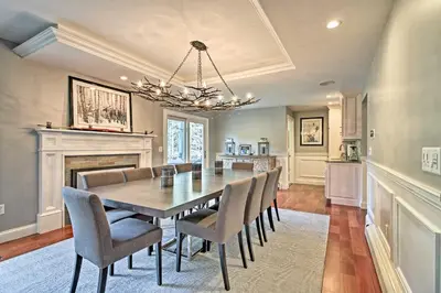 a dining room with a table and chairs at West Dover Home - 3 Miles to Mount Snow Resort! in West Dover